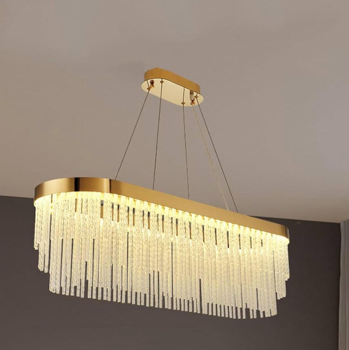 Brass Twisted Glass Rectangular Chandelier