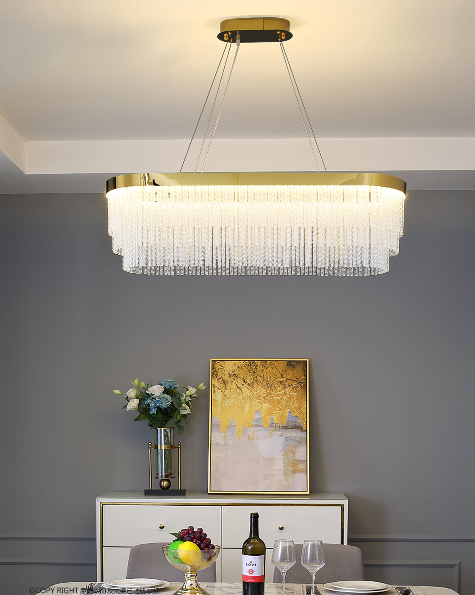 Brass Twisted Glass Rectangular Chandelier