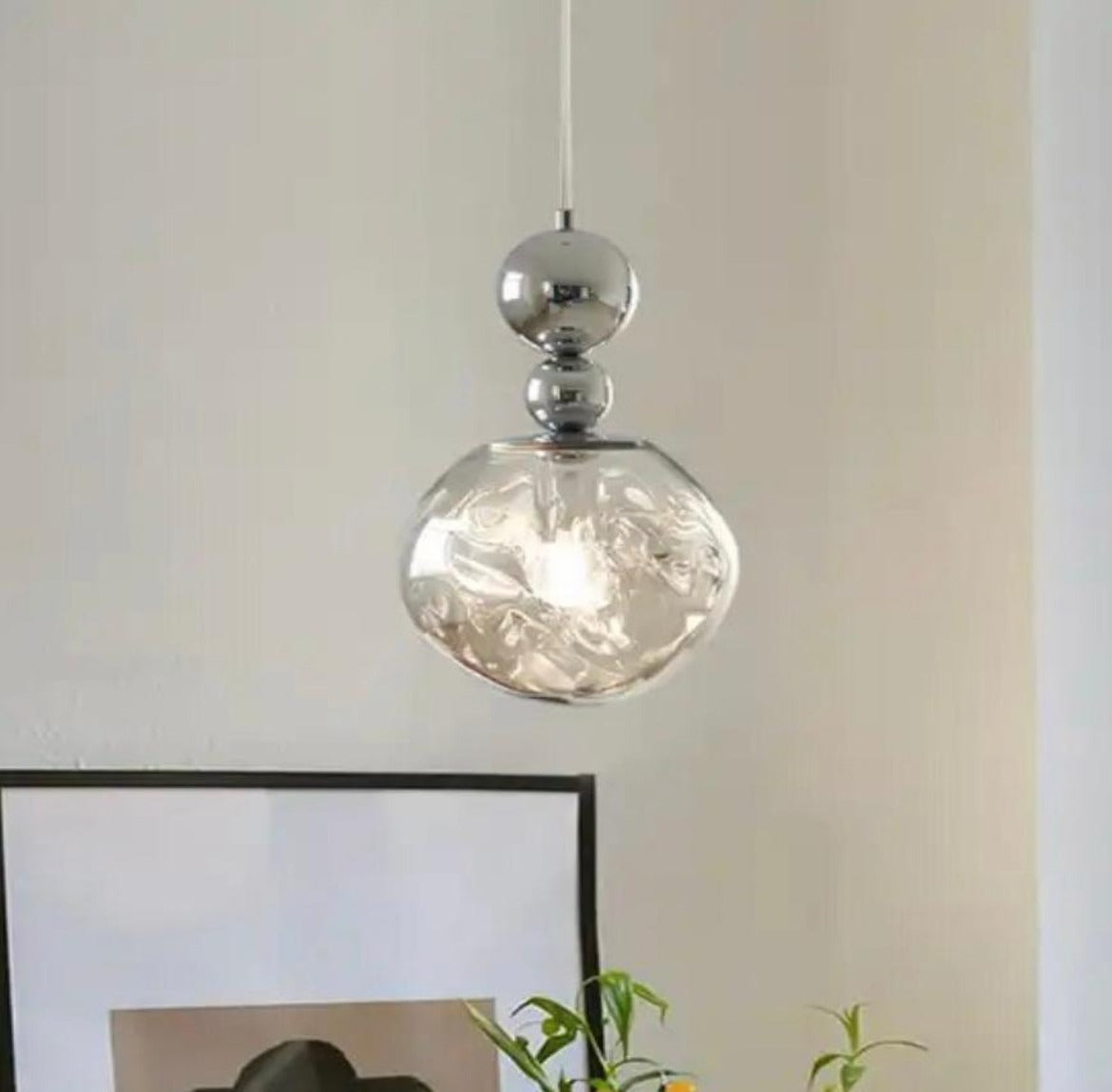 Silver Glass Pendant Hand Down Light