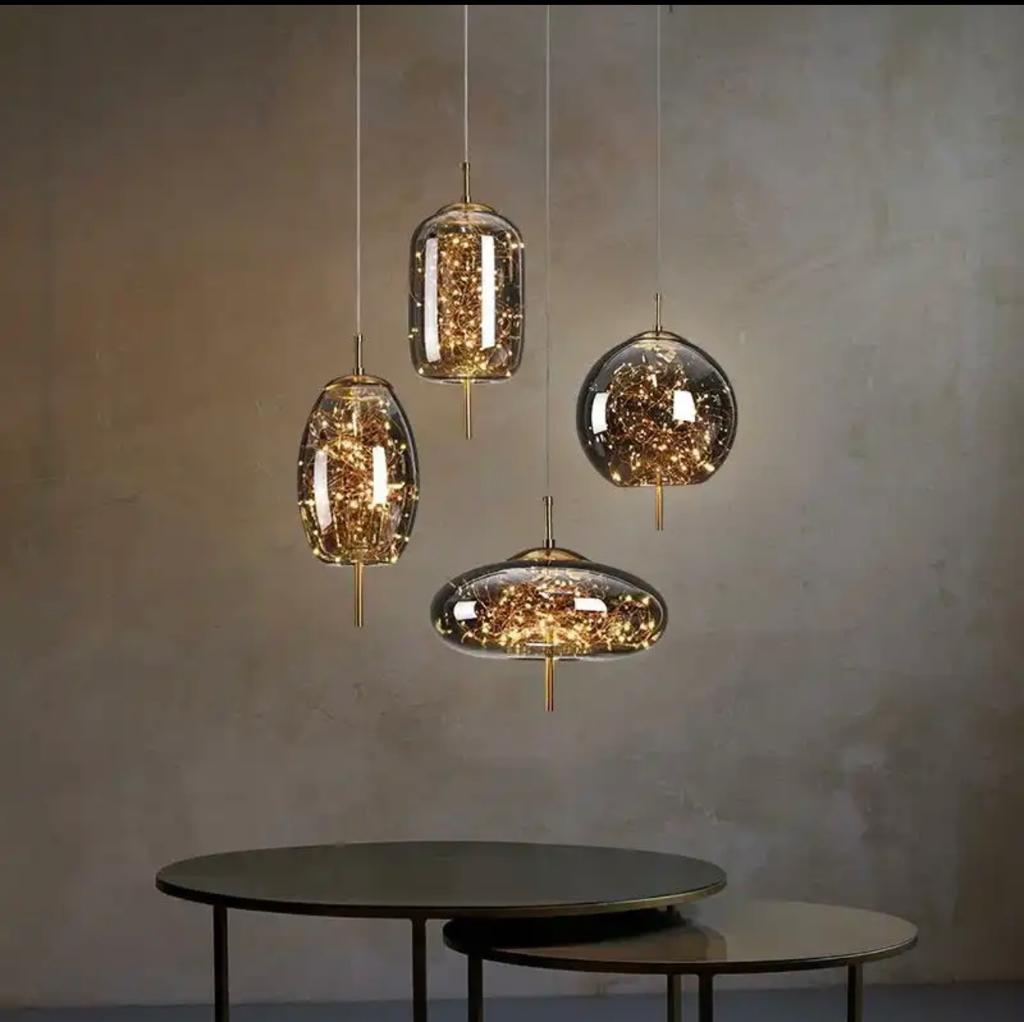 Sparkling Shy Amber Smokey Grey Pendant Light