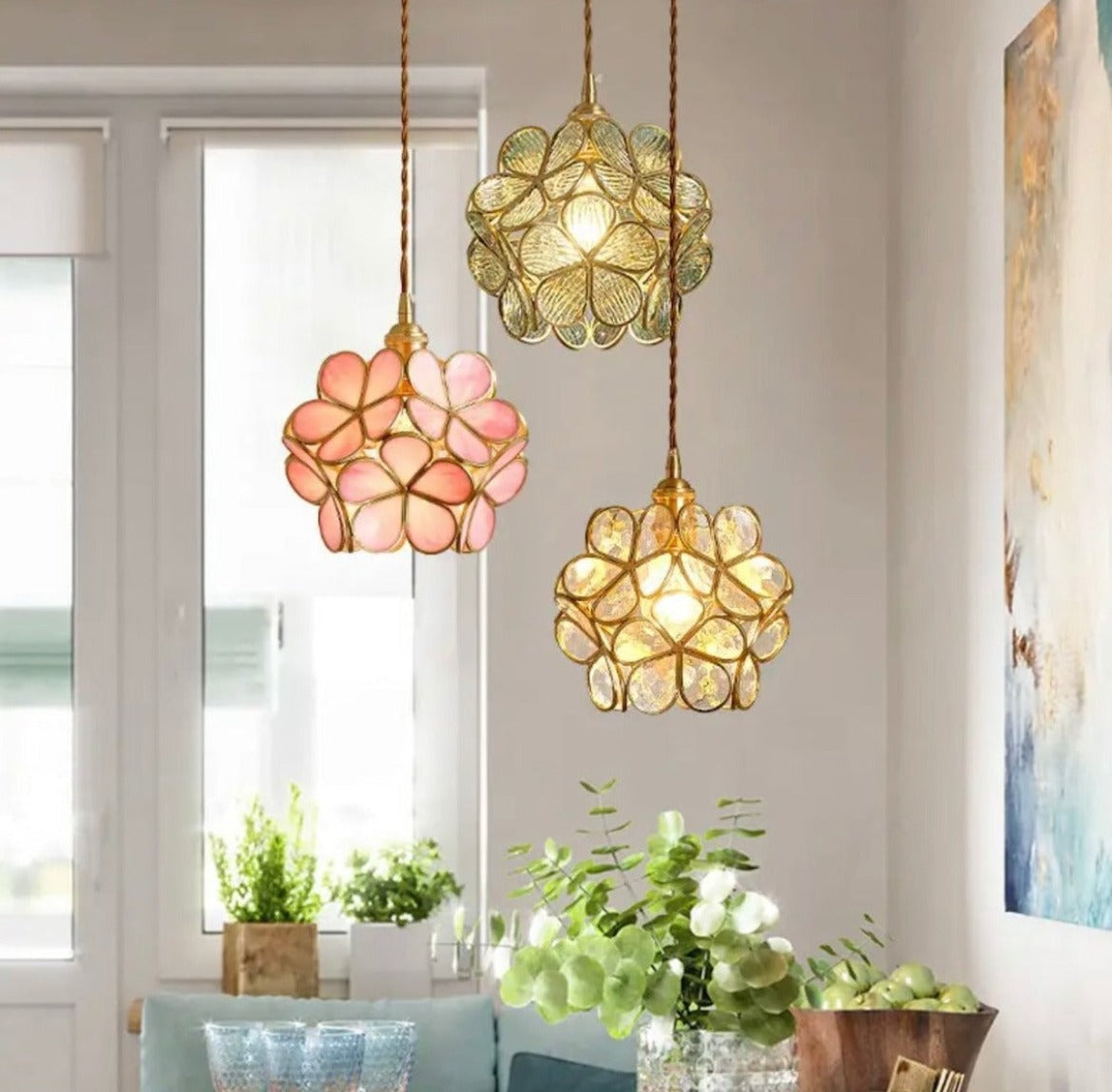 Stained Glass Flower Pendant Lights