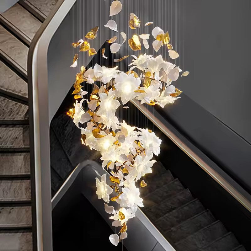 Staircase Glass Flower LED Bespoke Chandelier