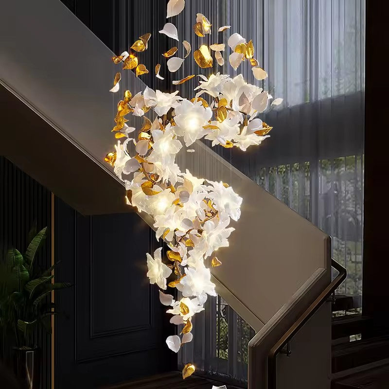 Stairwell Glass Flower LED Bespoke Chandelier