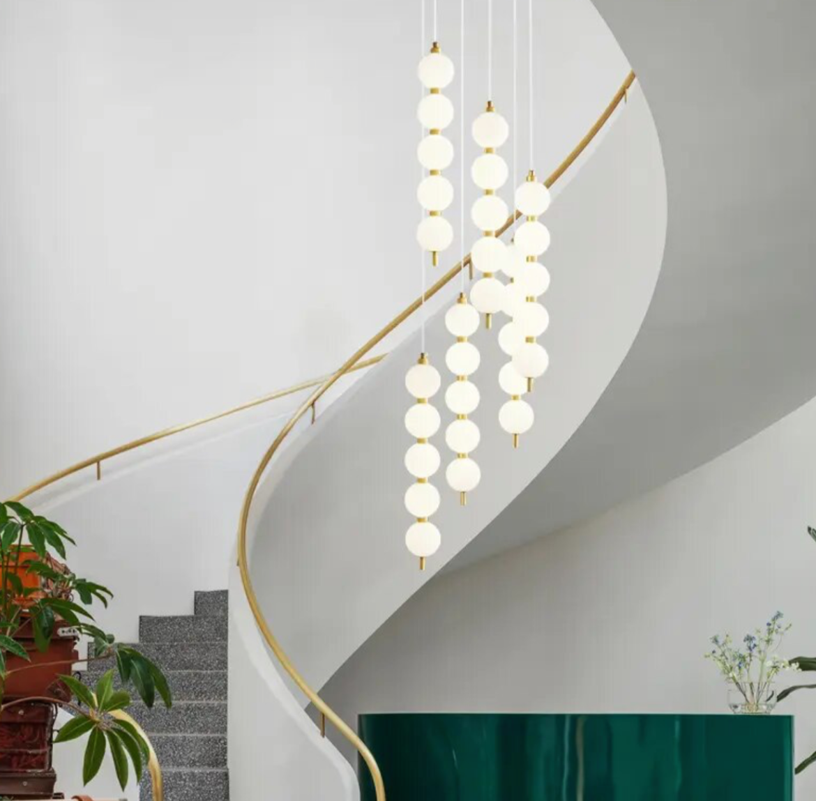 White Ball Copper Staircase Pendant