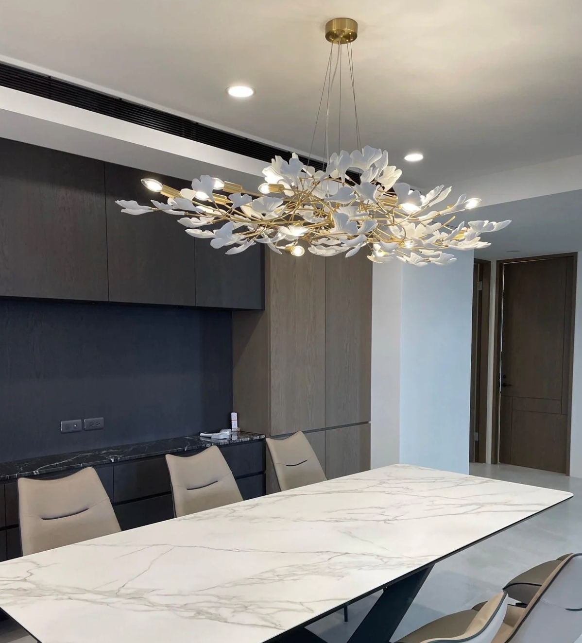 White leaf design chandelier 