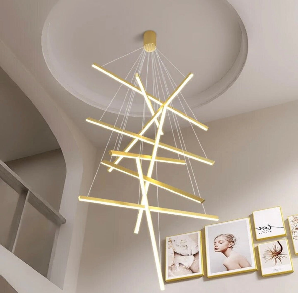 Adjustable geometric gold pendant light with LED illumination