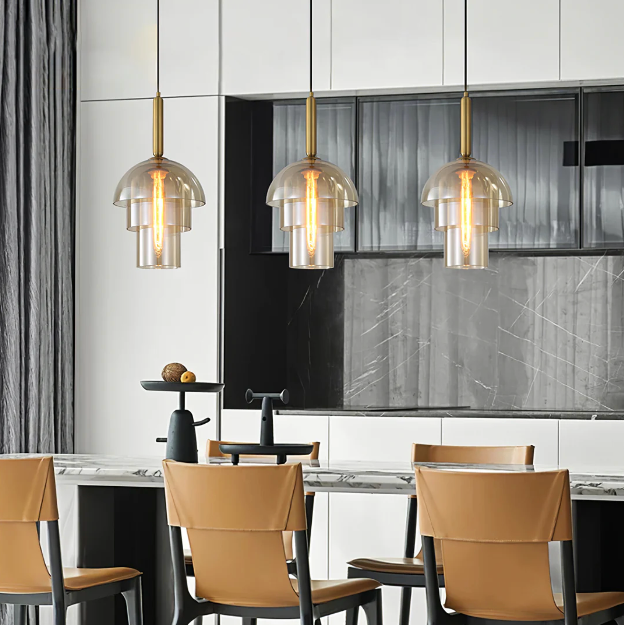 Gold and glass hanging pendant lighting