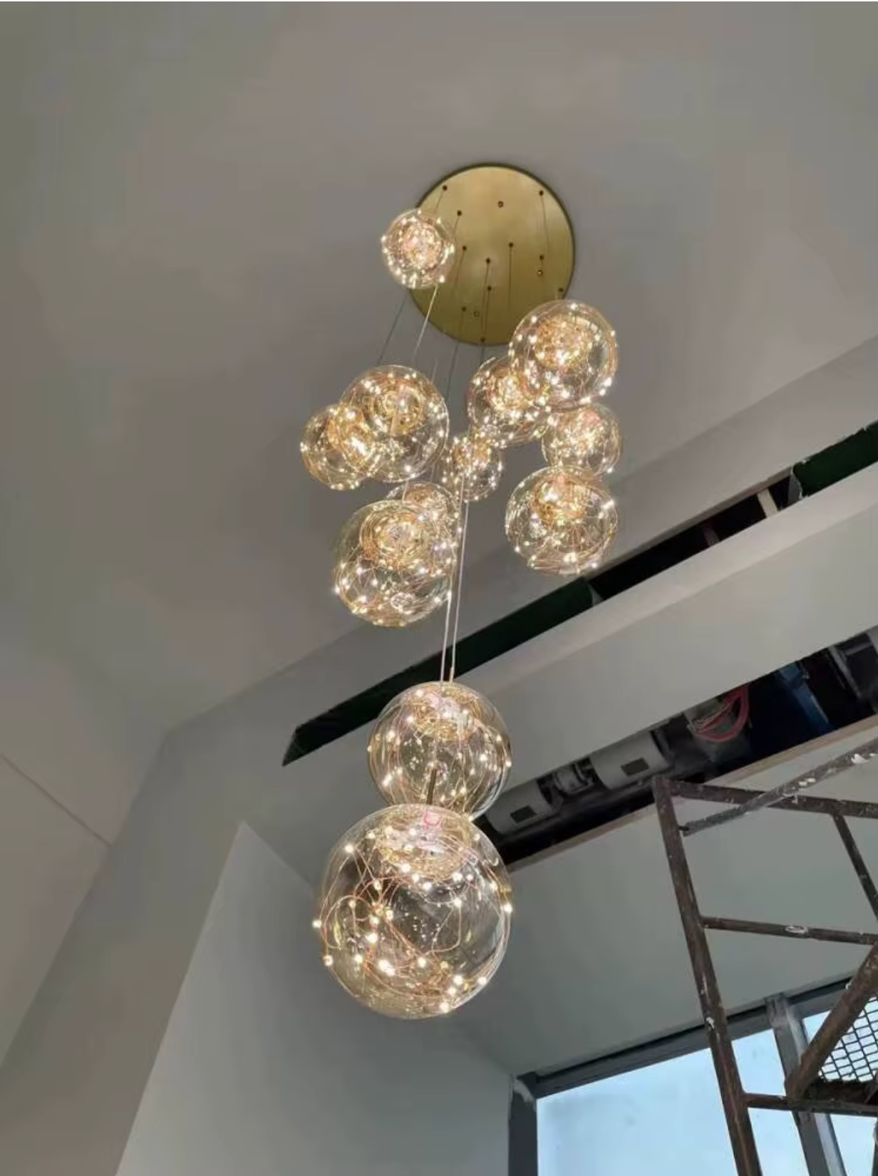 Stylish copper chandelier for modern interiors in hallways