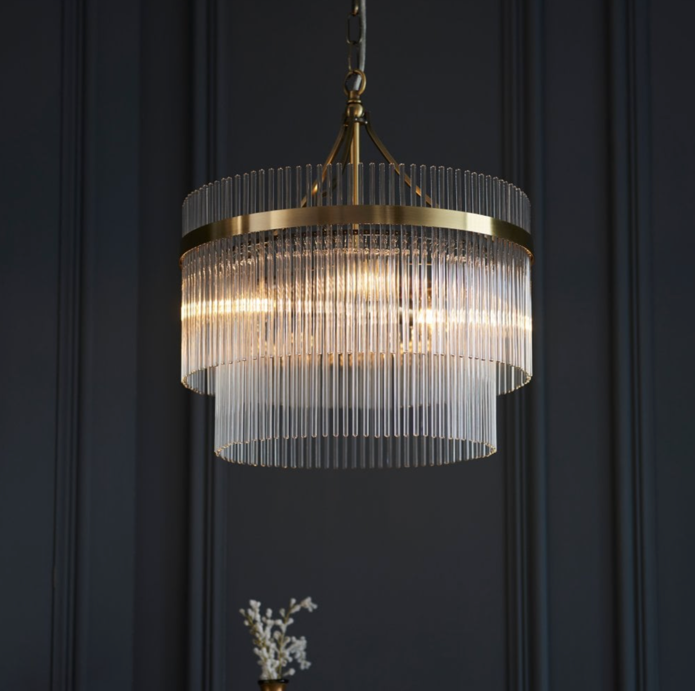 2 tier brass tube chandelier