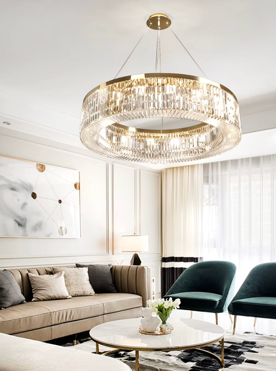 Gold circular crystal chandelier