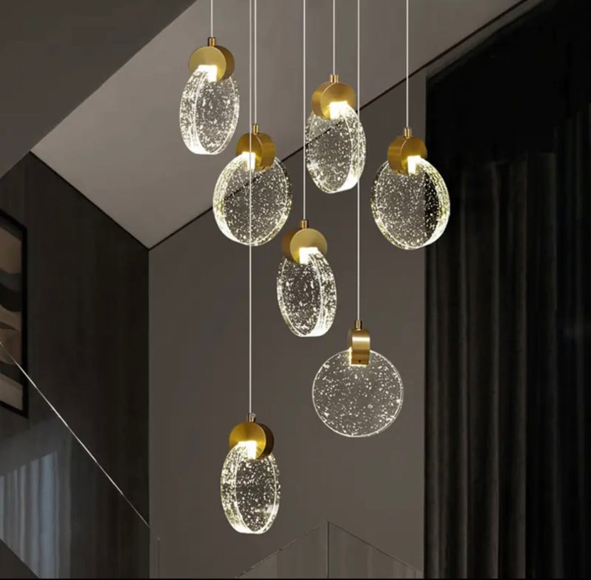 Compound attic crystal chandelier for high ceiling