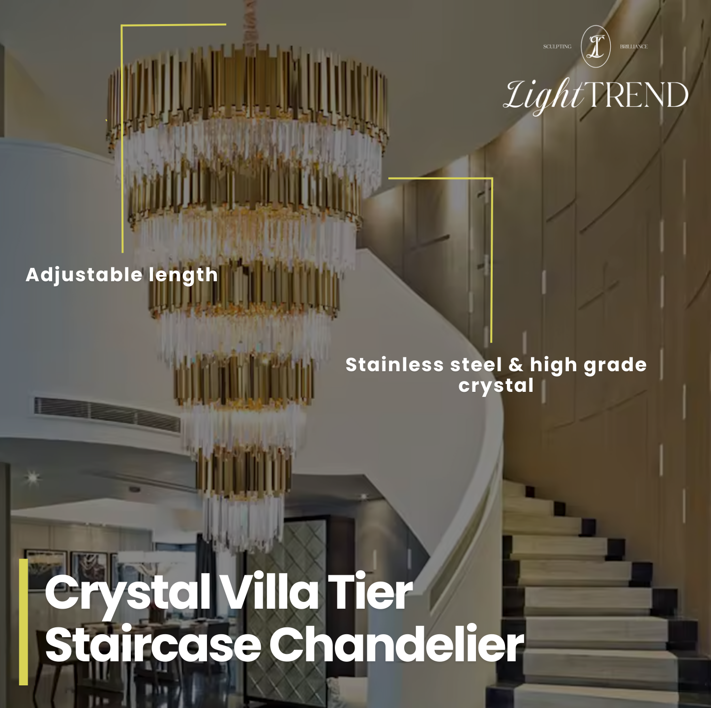 crystal and gold luxury staircase chandelier 