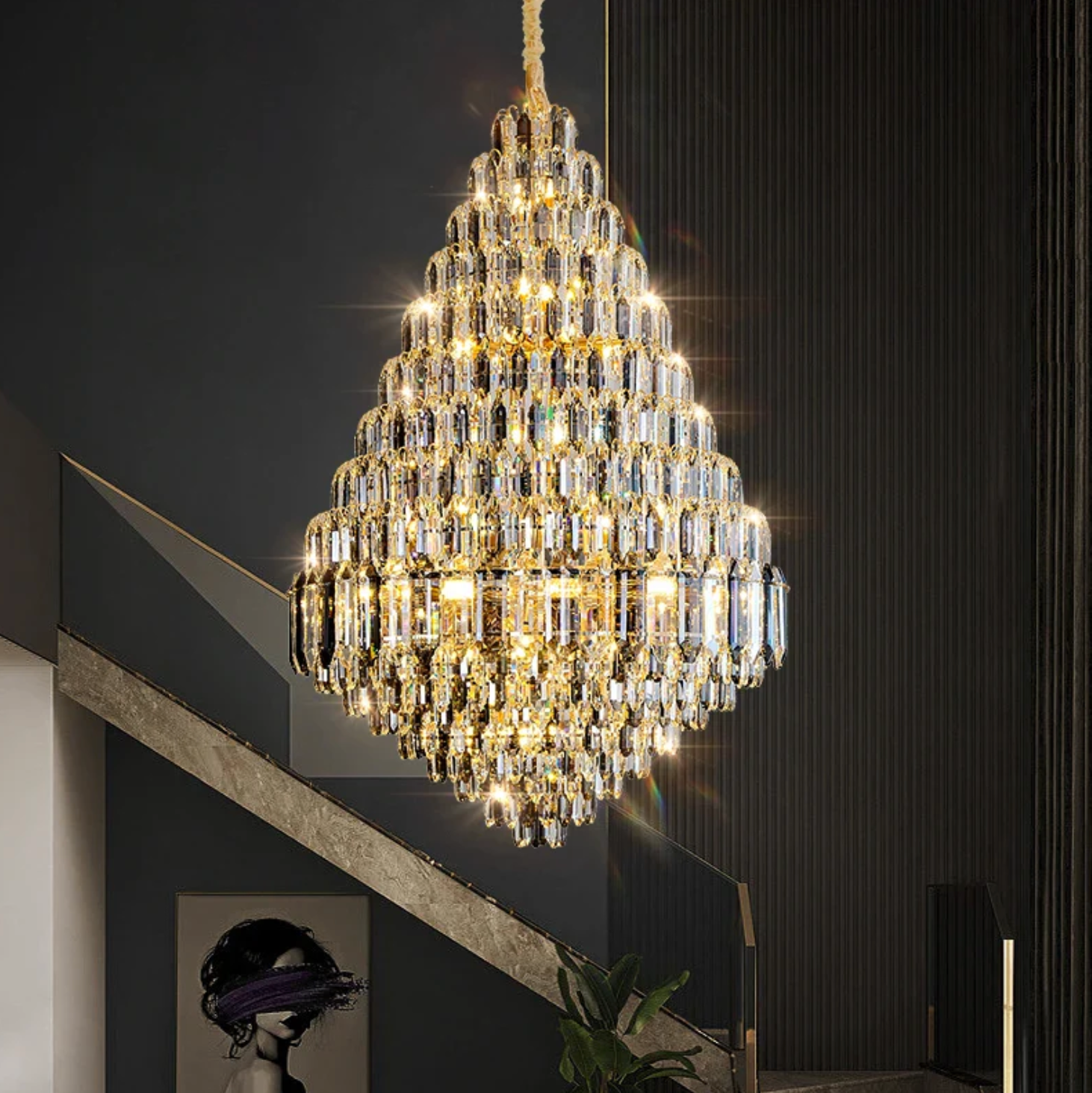 Crystal hanging chandelier for staircases