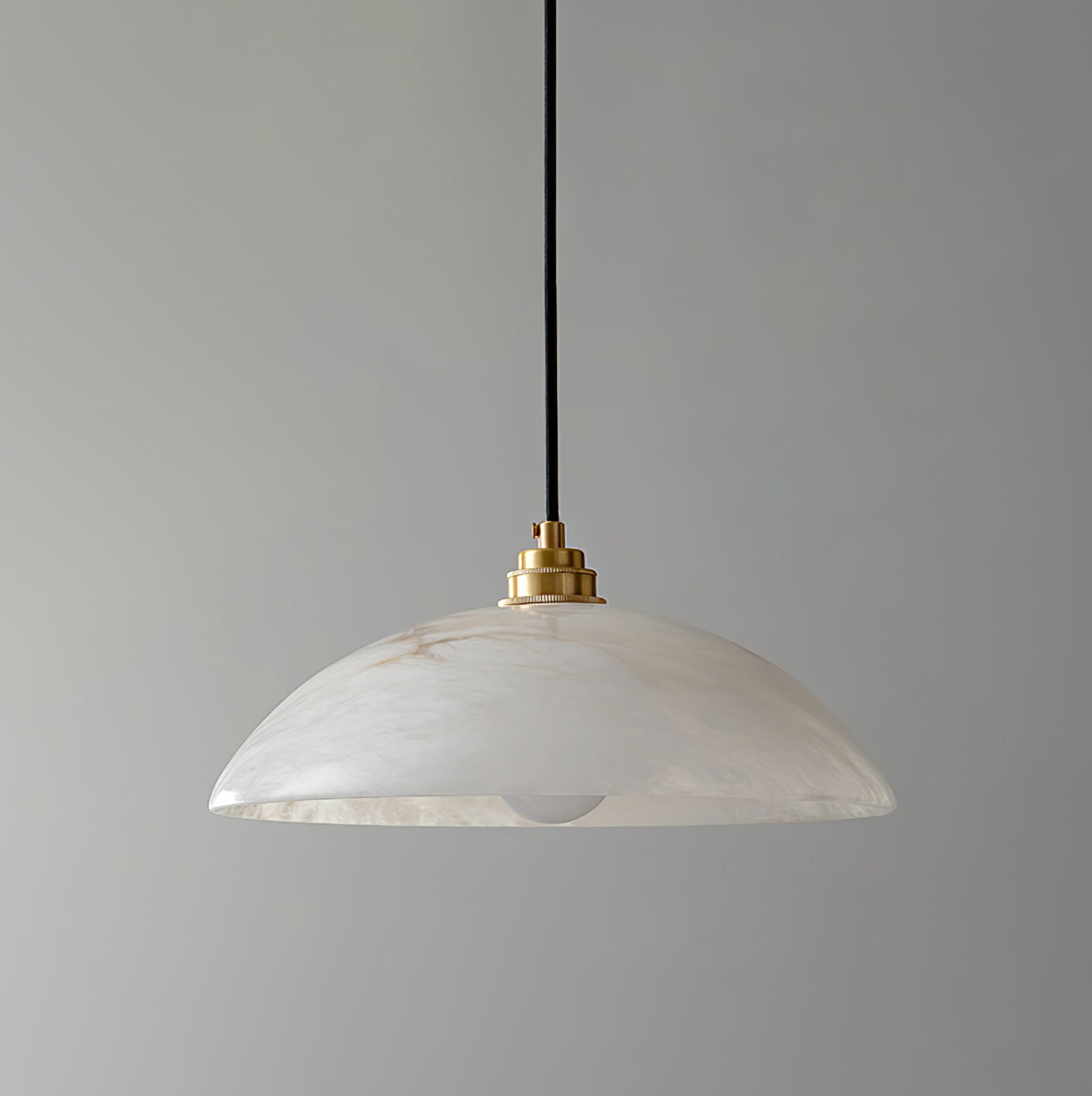 White Marble Dome Pendant Light With Gold and Black accents 