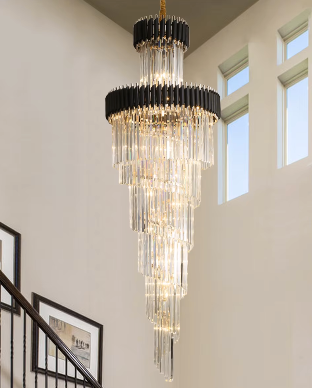 Long duplex crystal chandelier for hallway