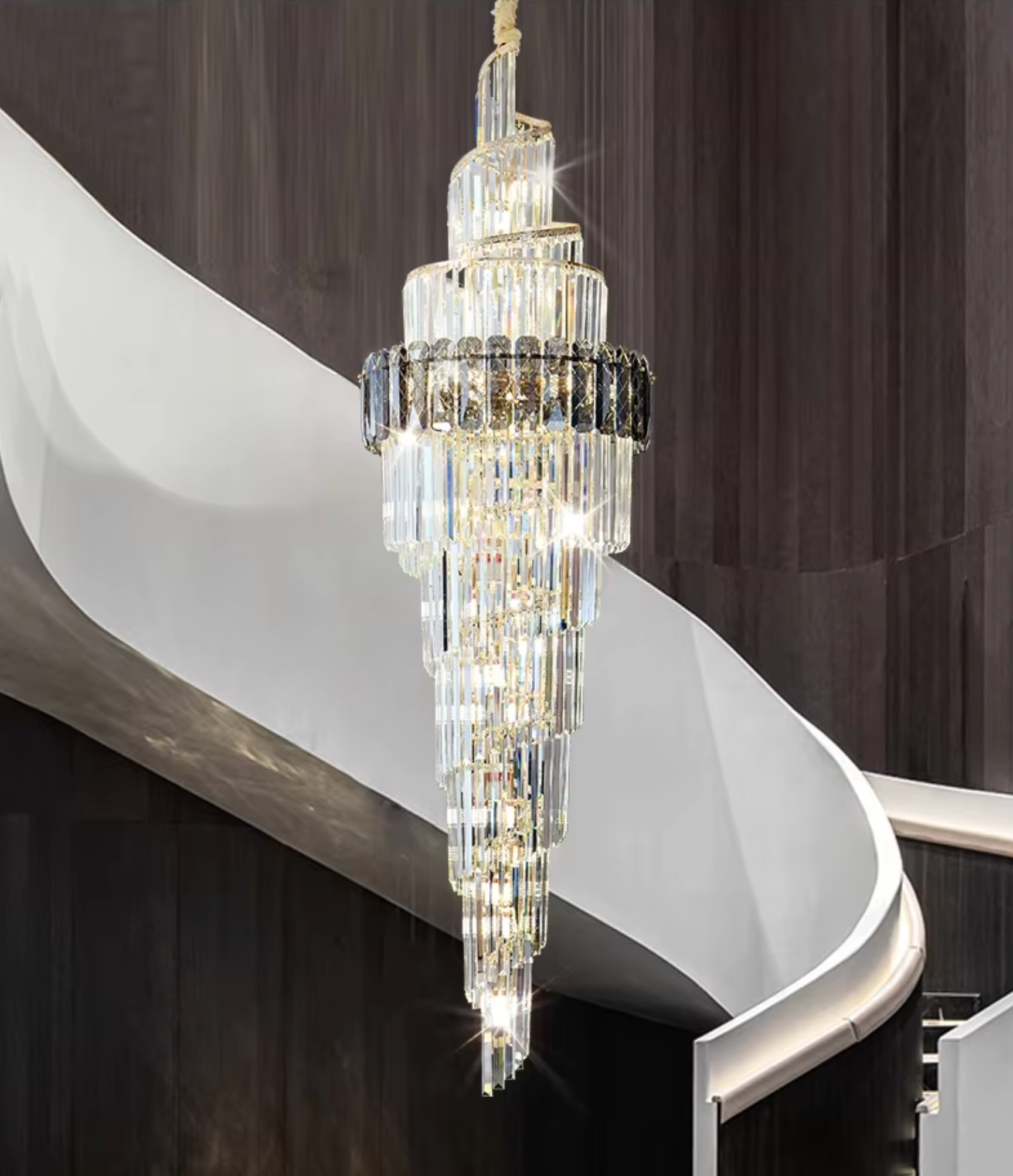 Crystal long chandelier with spiral design for staircases