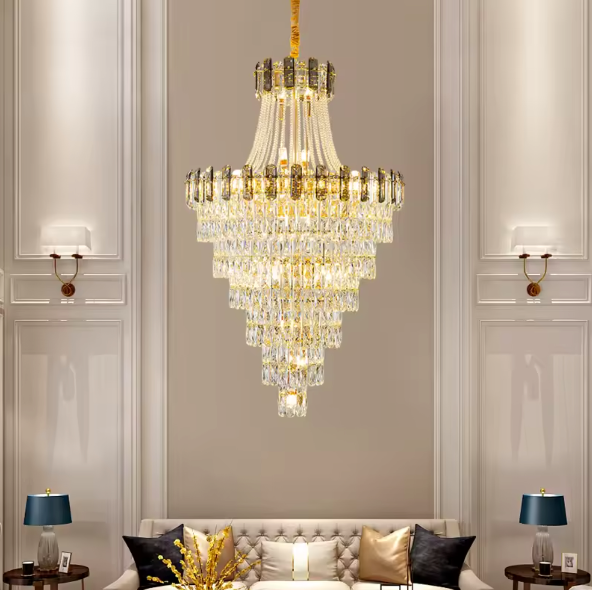 Duplex crystal luxury chandelier for high ceilings and staircases