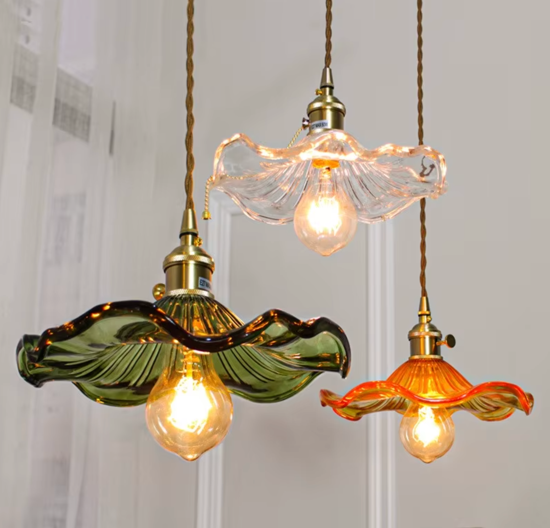 Green, orange and clear flower pendant lighting