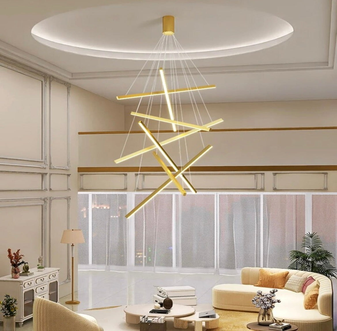 Geometric gold line pendant light with minimalist design