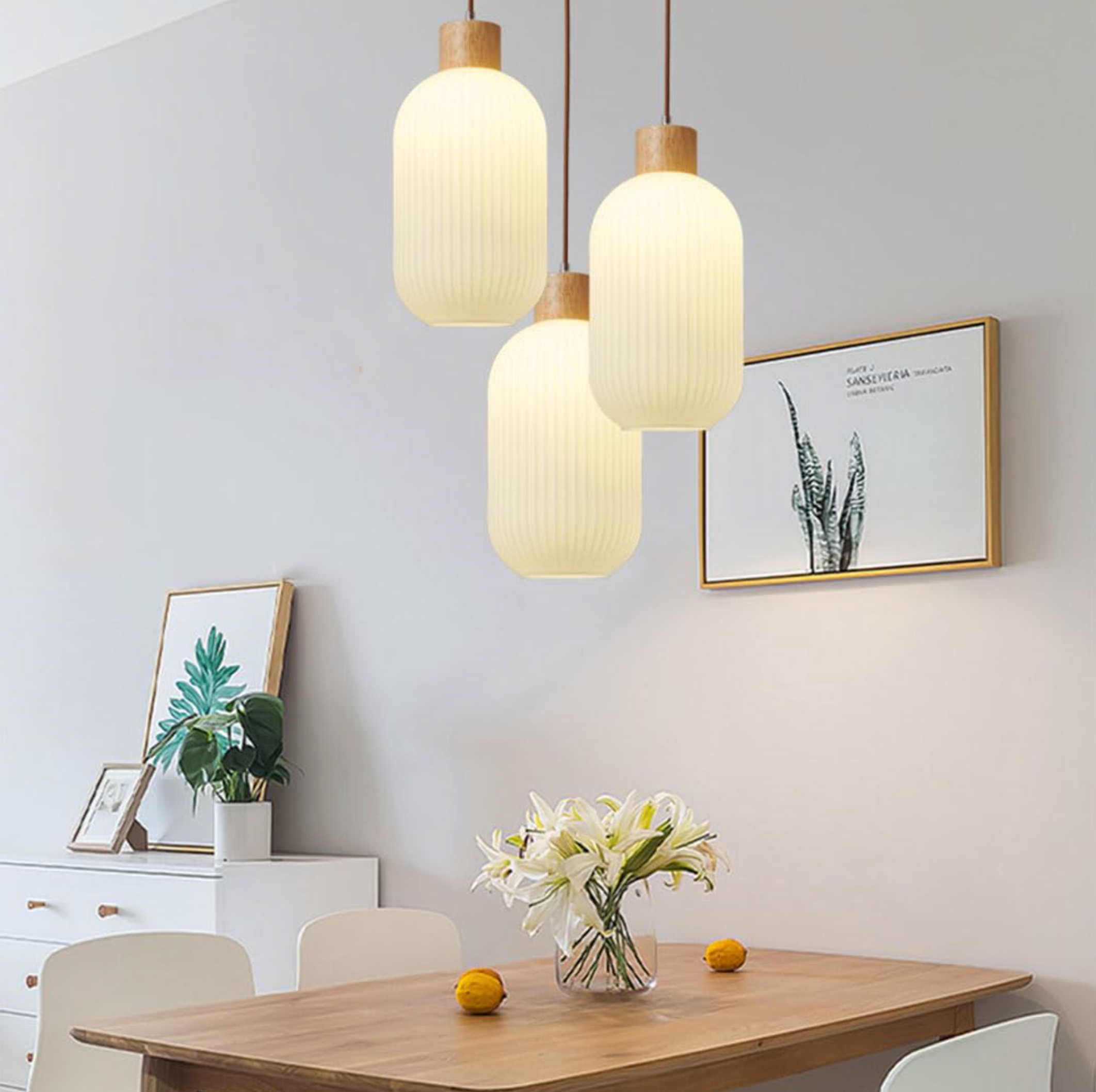 White Pendants with a glass shade 