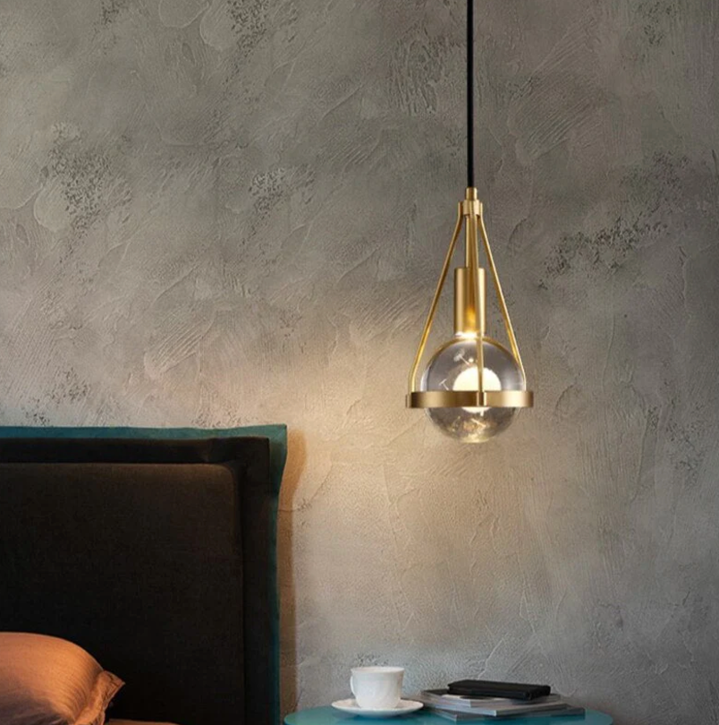 Gold and globe bedside pendant light