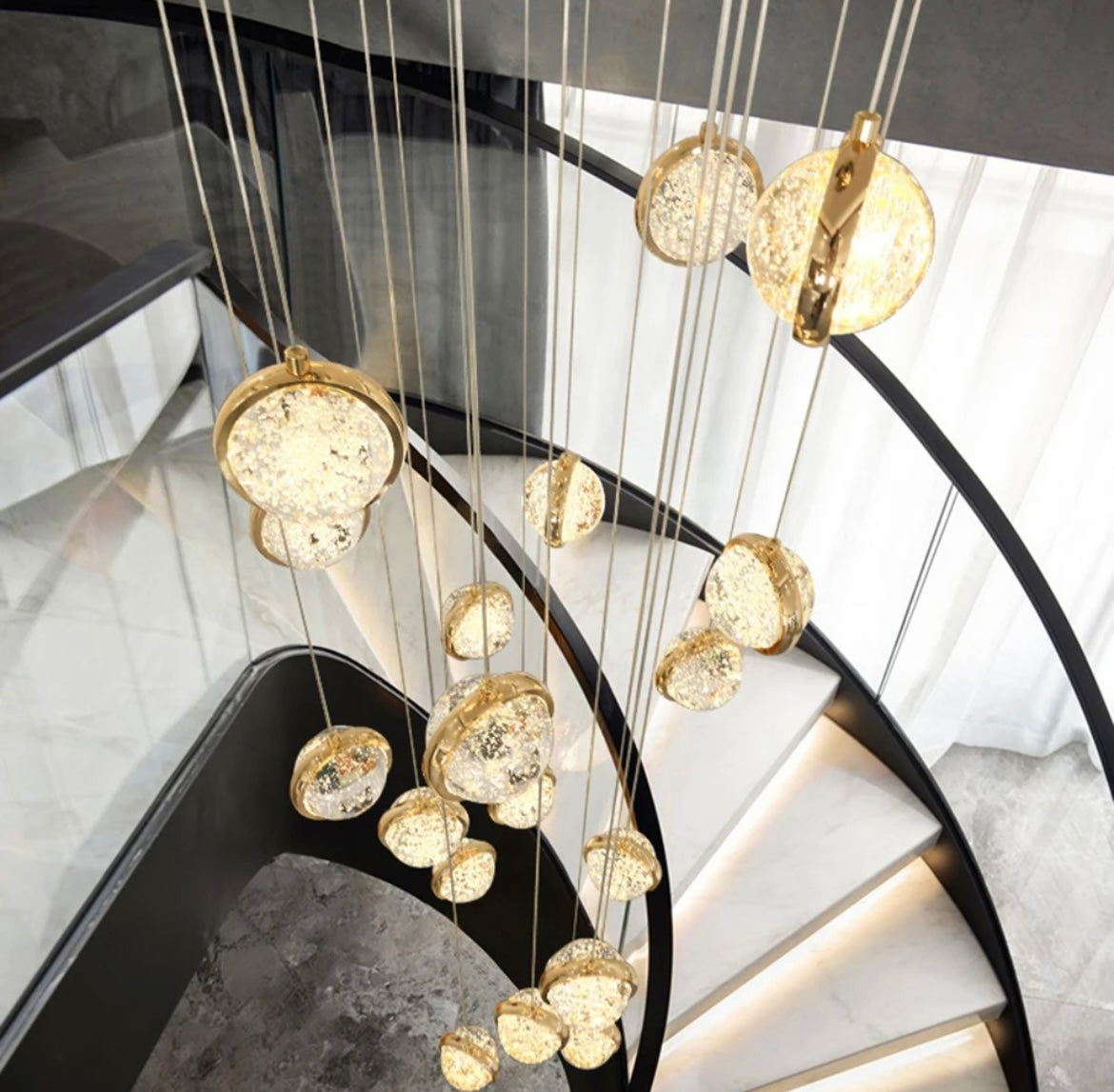 staircase hanging light with balls 