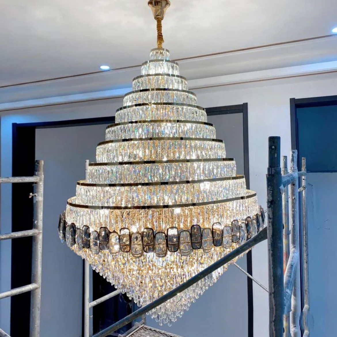 Crystal light fixture designed for grand staircase