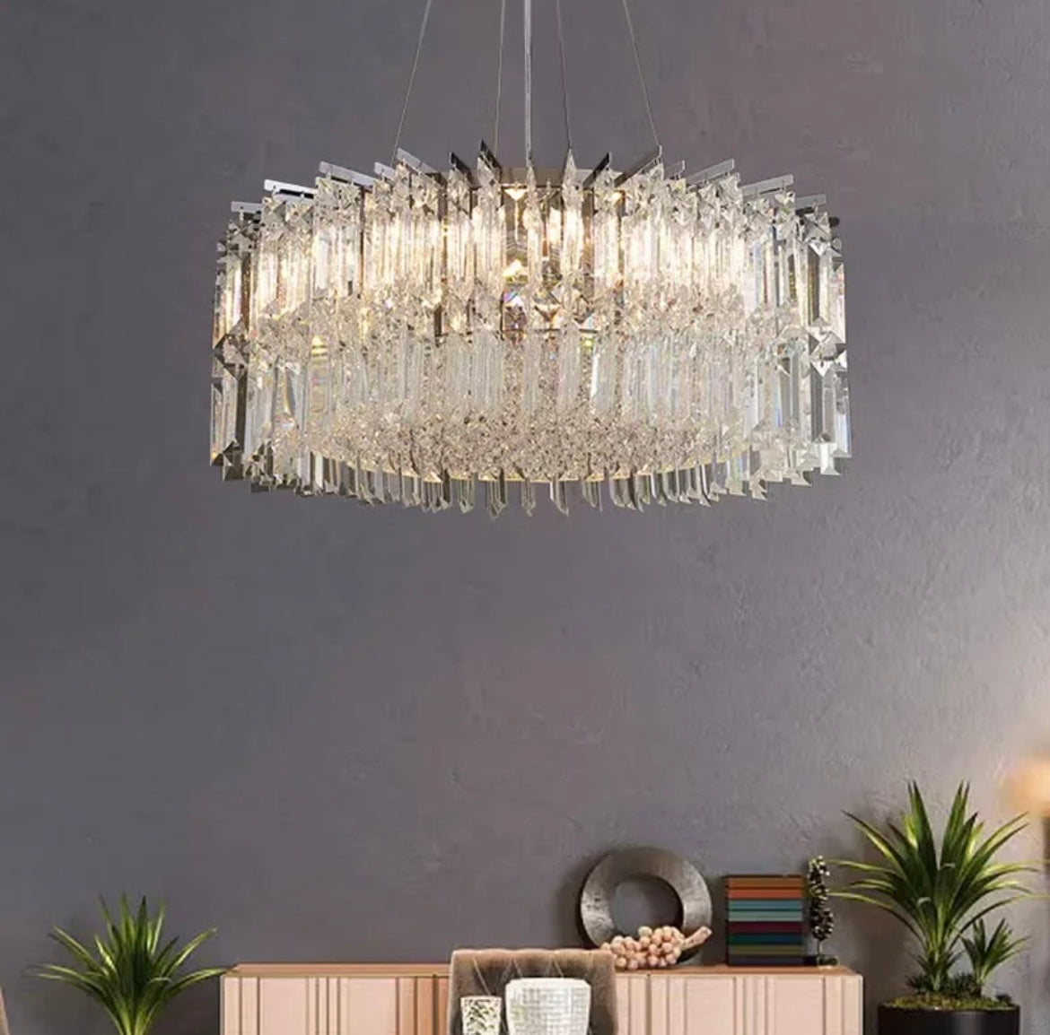 Round Modern Light Fixture Crystal Chandelier