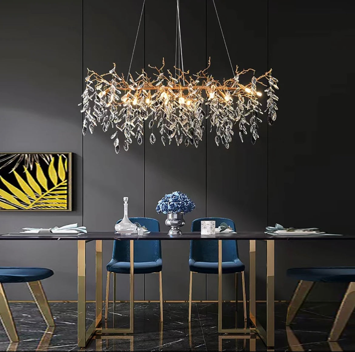 Gold Luxury Crystal Hanging Pendant Light Fixture