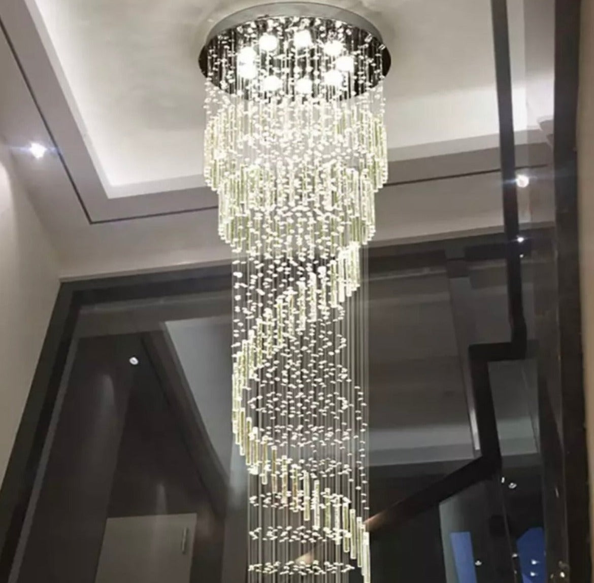 long spiral k9 crystal chandelier