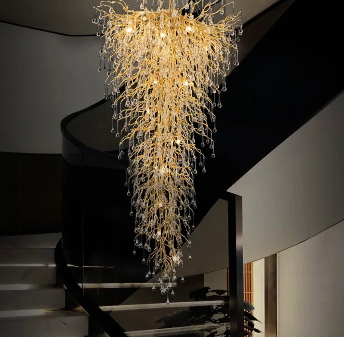 gold branch chandelier with waterdrops