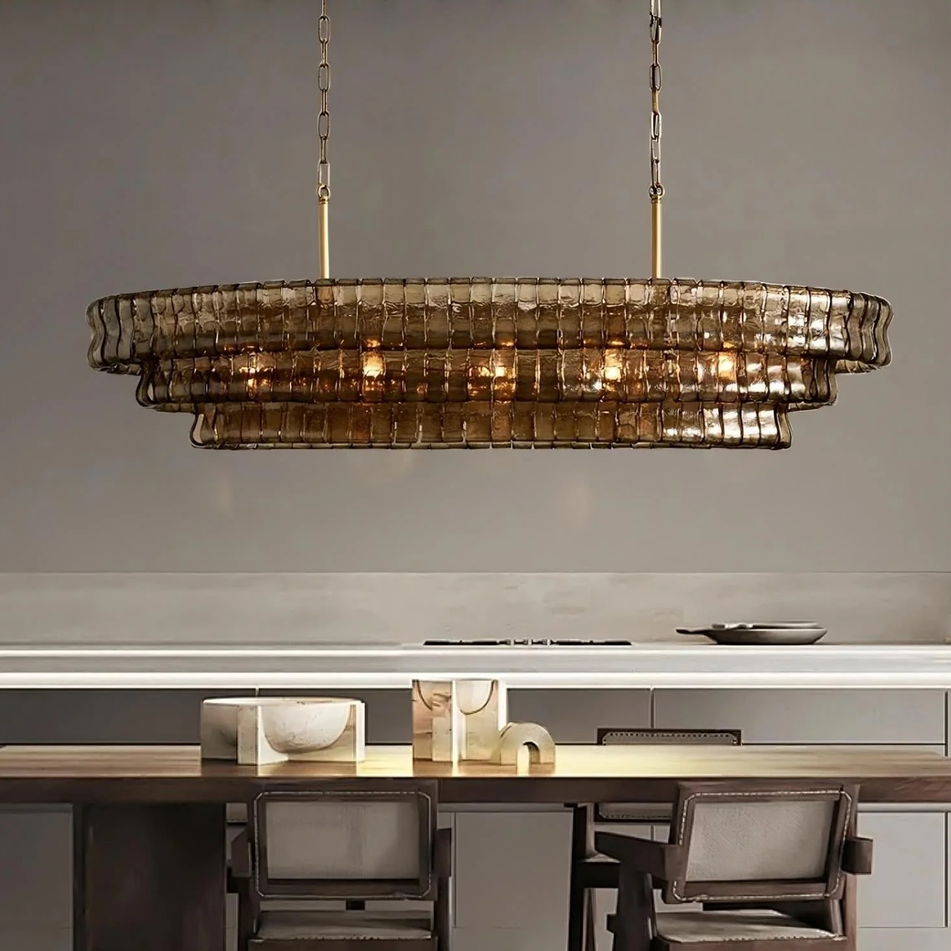 oval led & glass chandelier