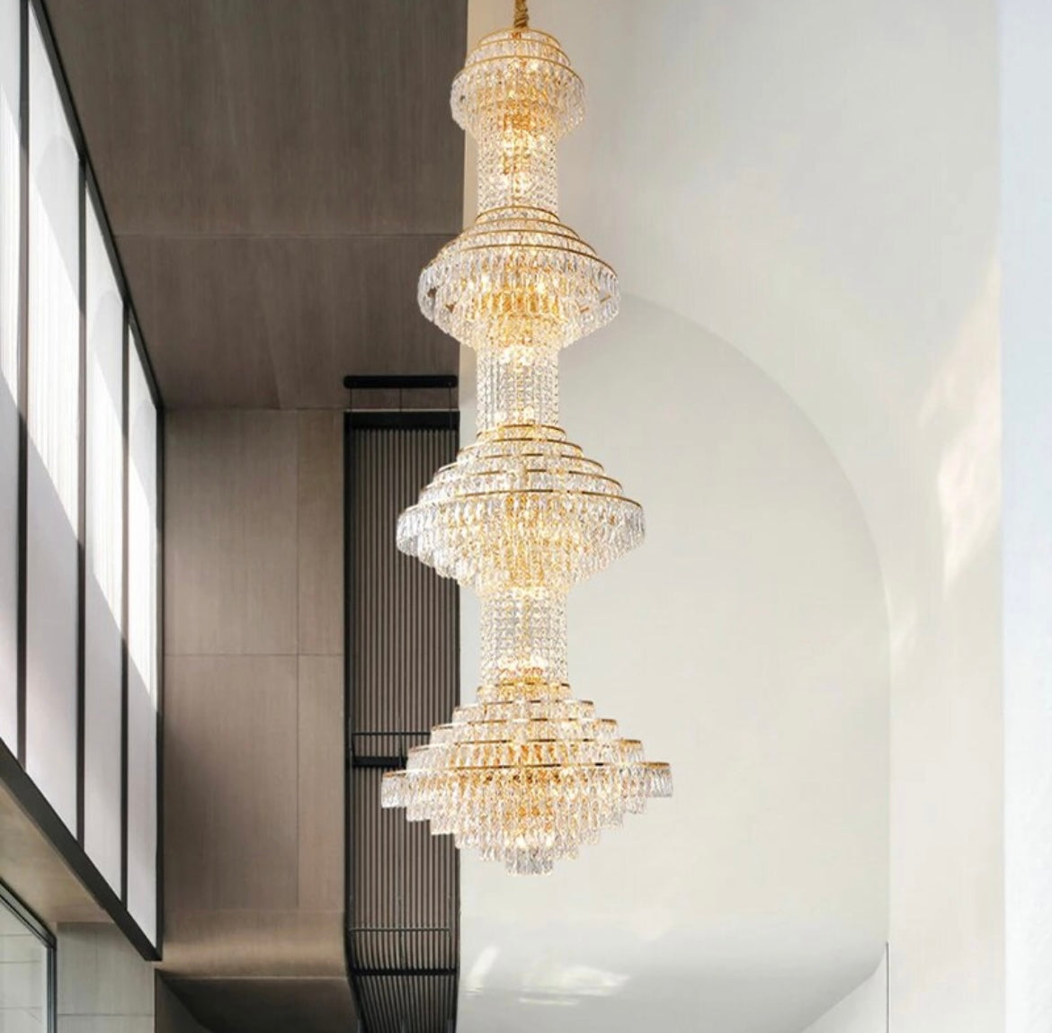 led staircase chandelier