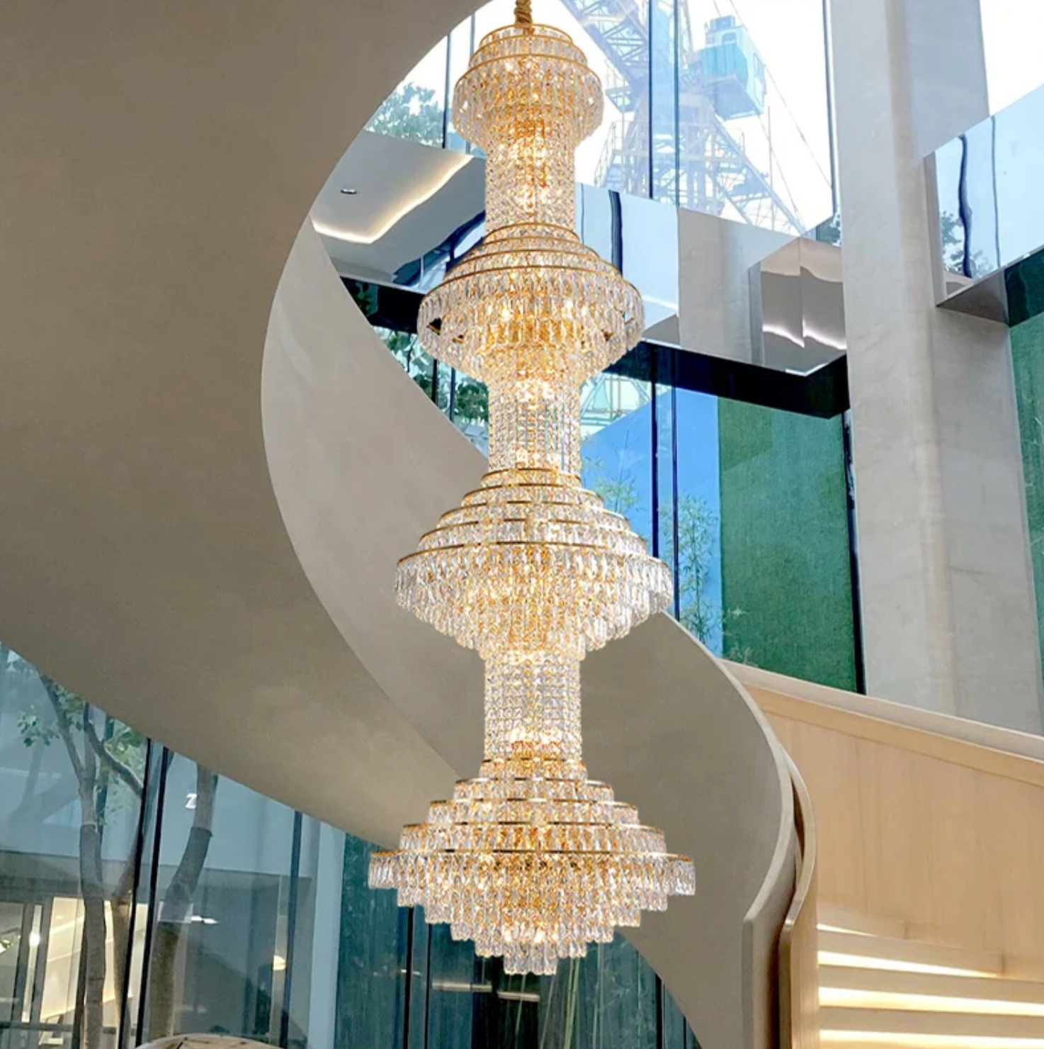 led staircase chandelier