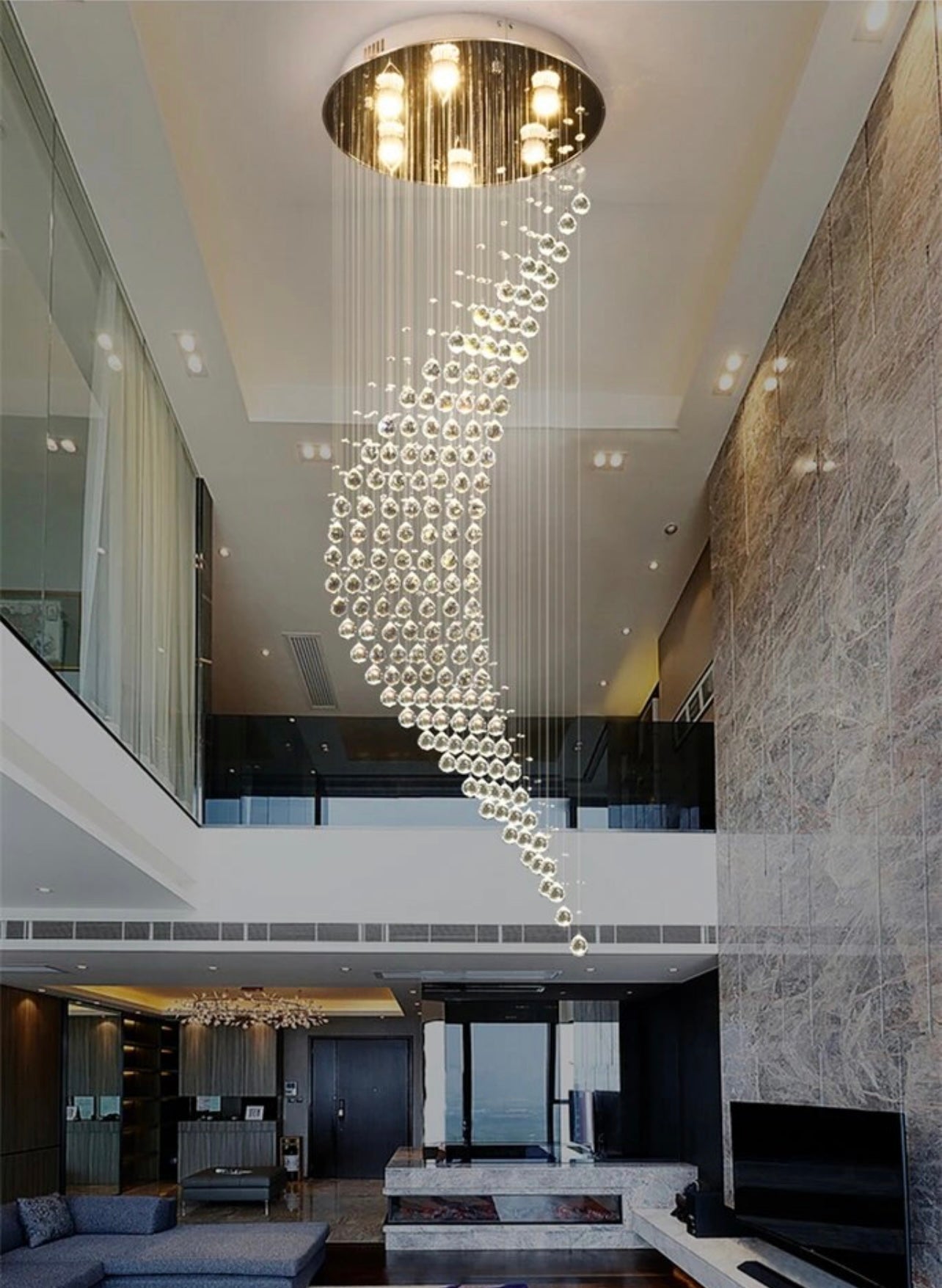 LED-compatible crystal staircase chandelier ideal for modern homes