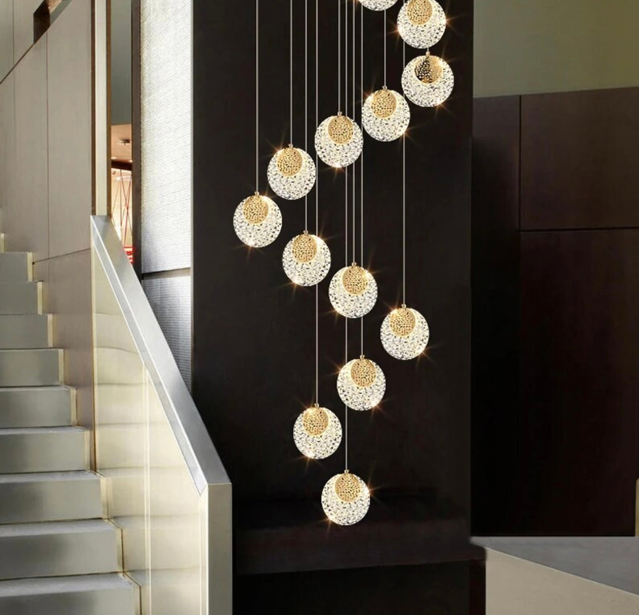 chandelier light fitting long staircase​