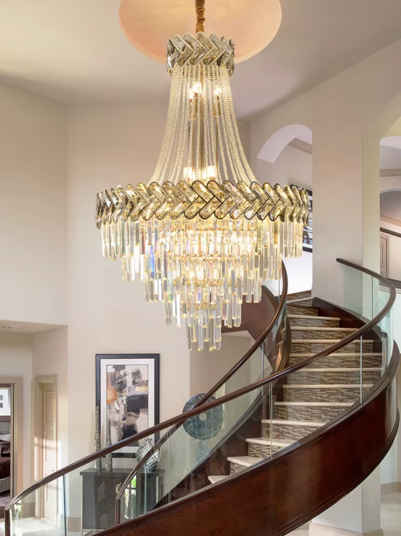 Luxury crystal chandelier ideal for grand staircases and lobbies