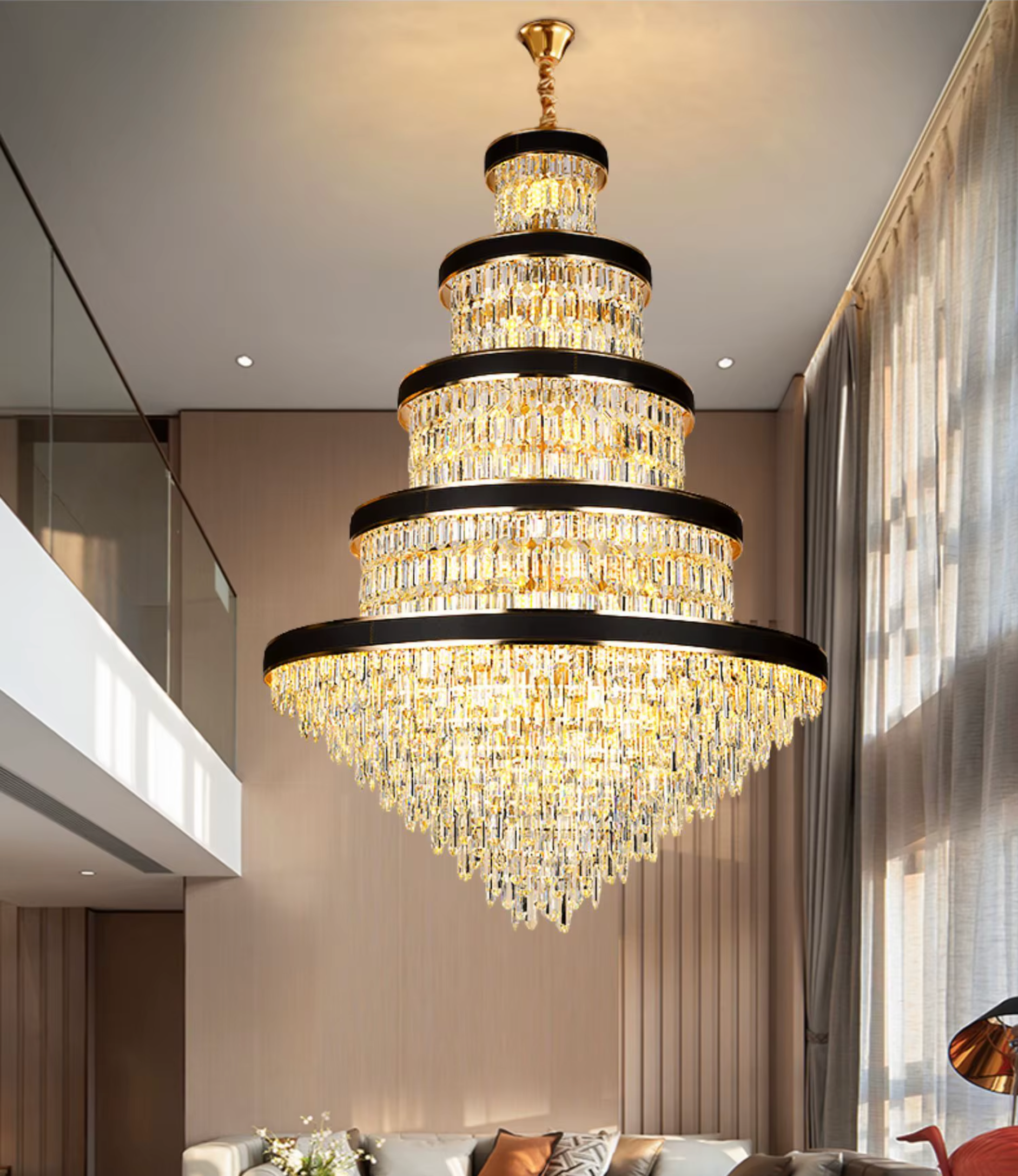 Luxury black ring crystal chandelier with a contemporary design for stylish interiors