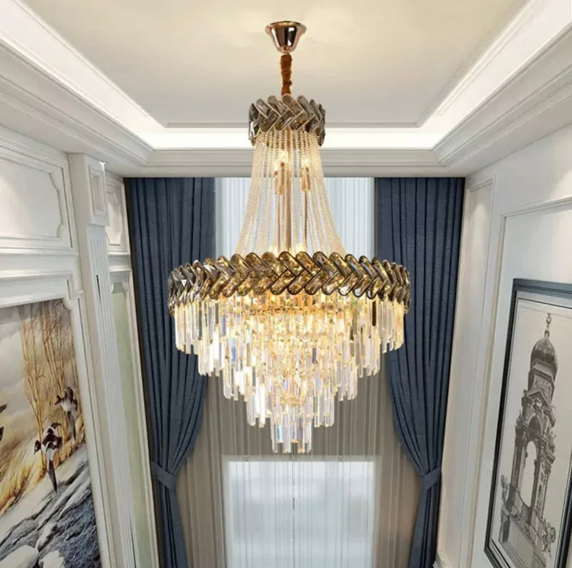 Luxury crystal chandelier ideal for grand staircases and lobbies