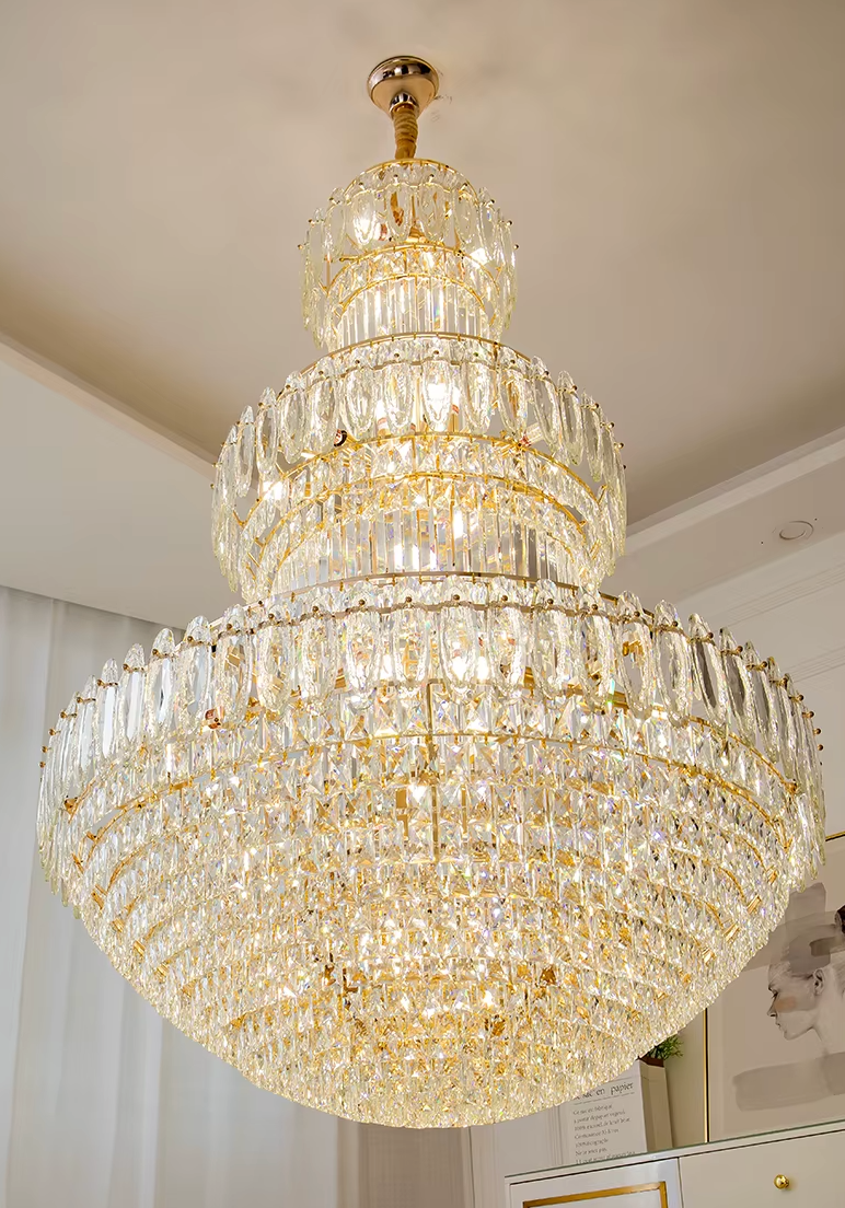 Luxury crystal chandelier with LED compatibility for energy-efficient lighting