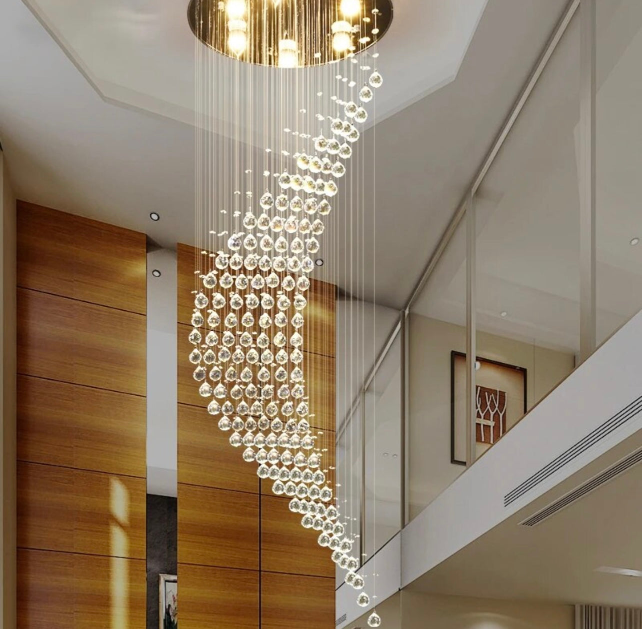 Luxury crystal staircase chandelier designed for high-ceilinged spaces