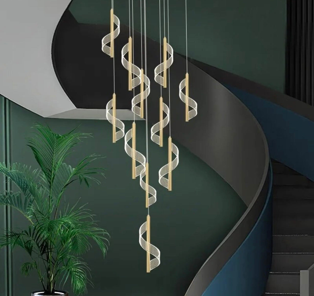 metal ribbon chandelier for staircase