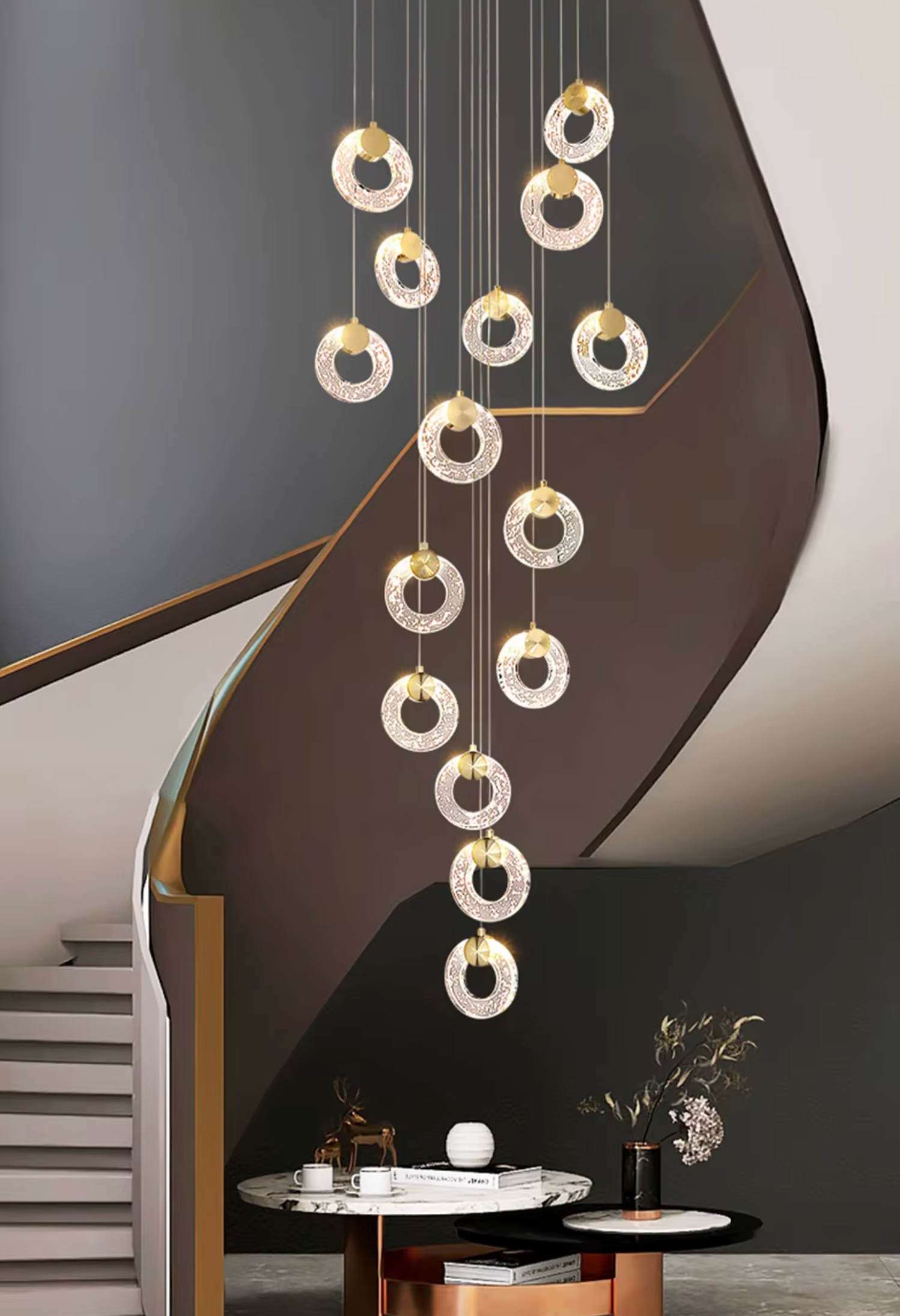 Luxury ceiling light with elegant crystal hoop chandelier design