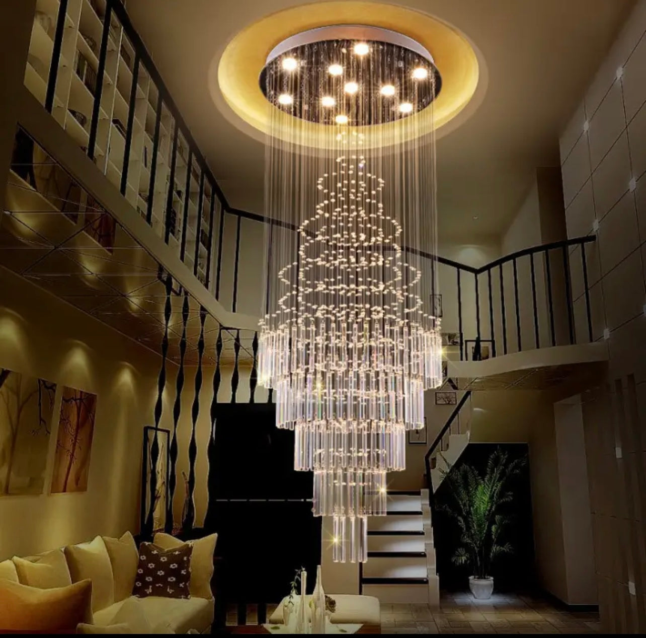 Modern K9 crystal chandelier providing stylish lighting for staircases