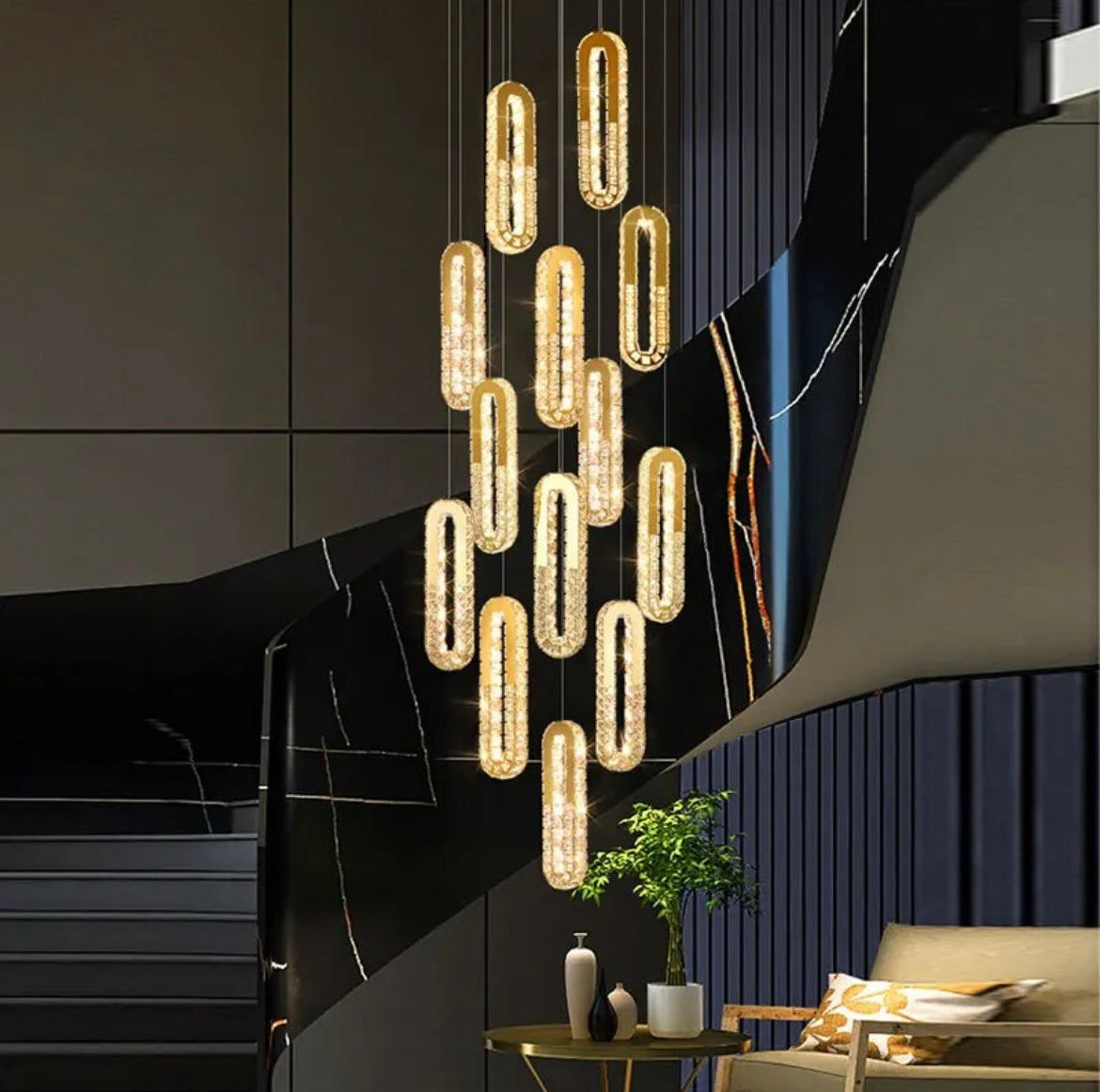 gold led modern chandelier lights for staircase