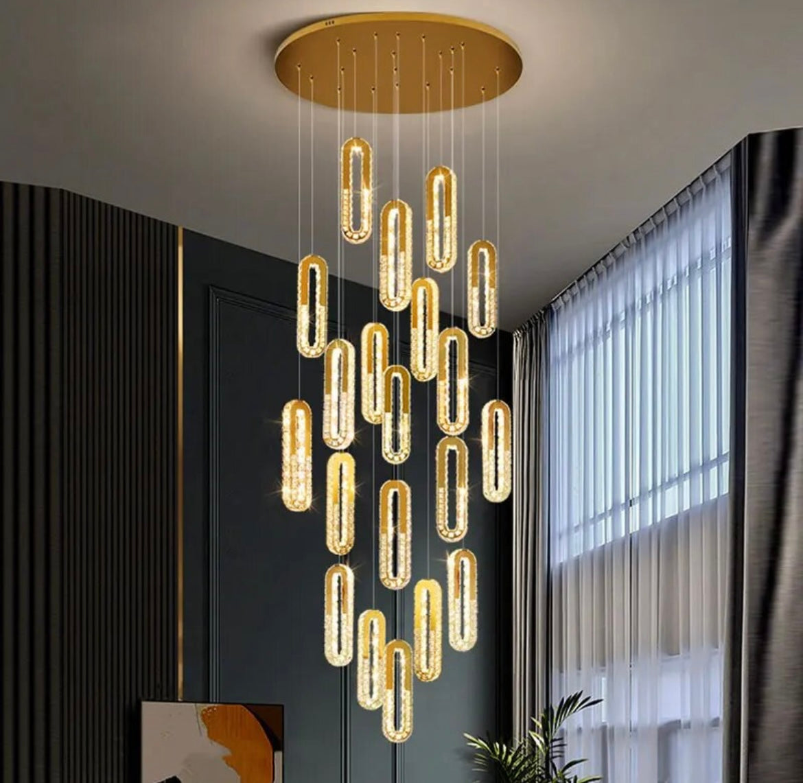 gold modern staircase chandelier