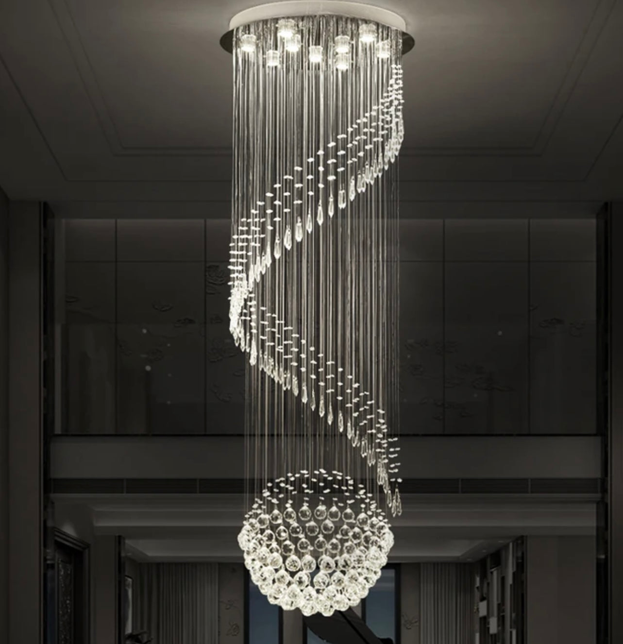 modern crystal stairwell lighting