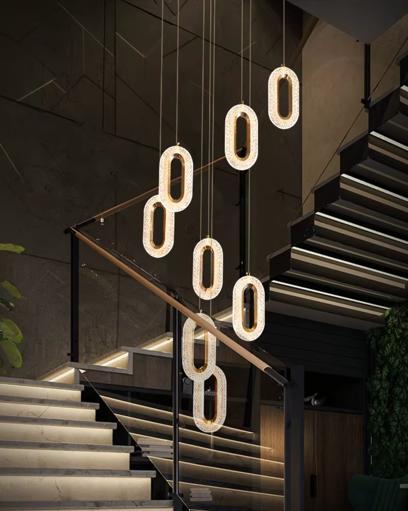 pendant light above staircase