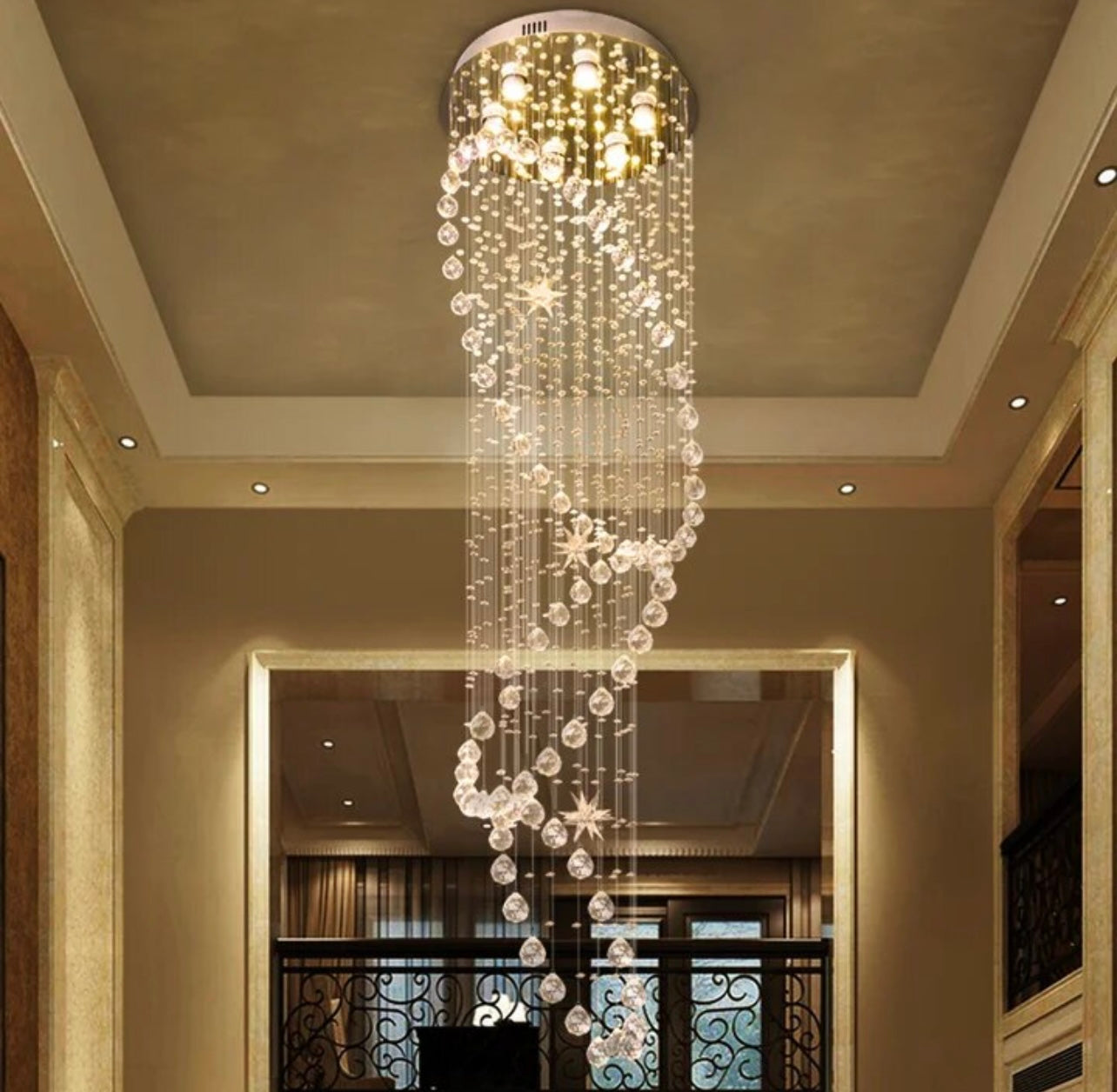 led staircase chandelier