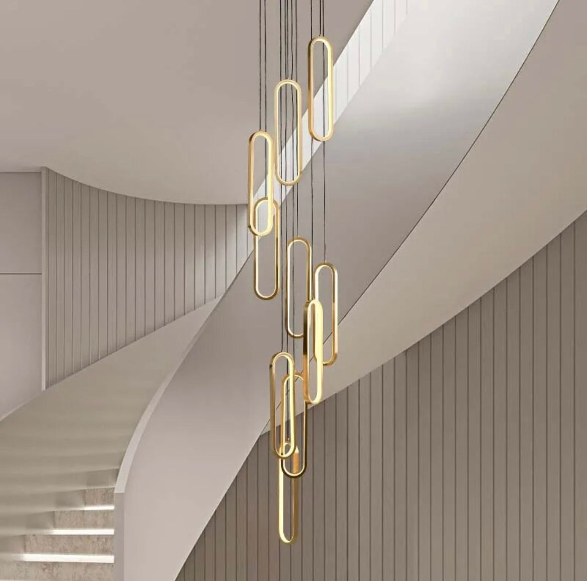 Sleek copper longline light fixture for staircases